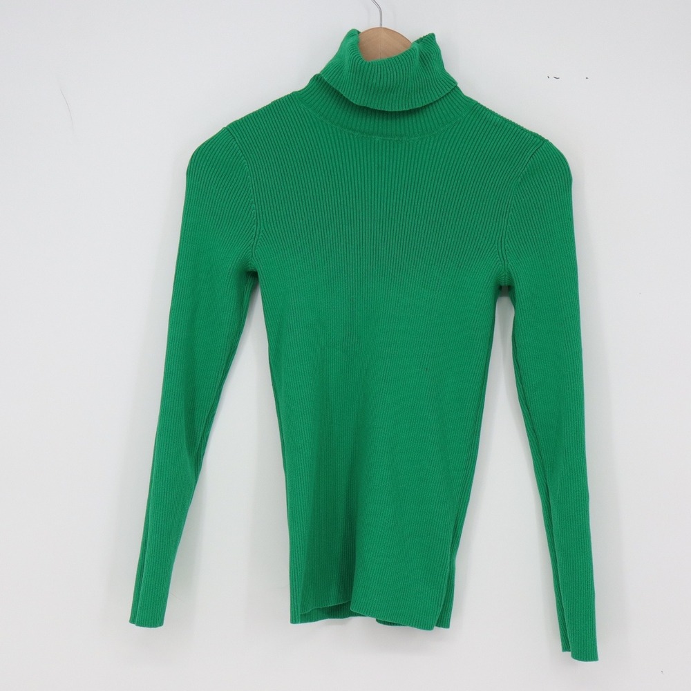 Unbranded Sweater Womens XS Turtleneck Ribbed Green Long Sleeve Excellent